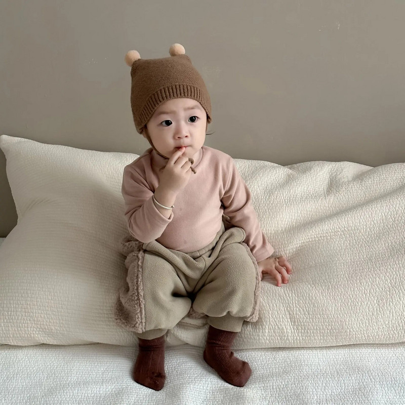 Őszi téli újszülött csecsemő plusz bársonyos meleg alkalmi nadrágok kisgyermek fiú polár vastag retro nadrág lány baba pamut ceruza nadrág