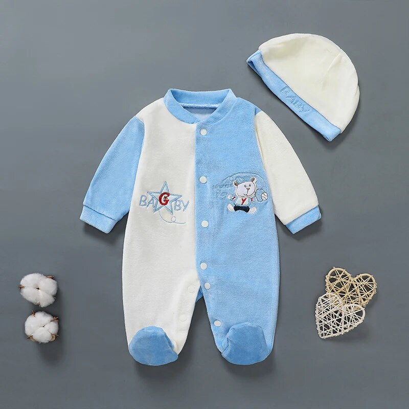 Bársonyos rajzfilmmintás újszülött pamut szövet 0-9 hónapos korig Paby fiúk és lányok baba téli pizsama alvók baba fiú számára