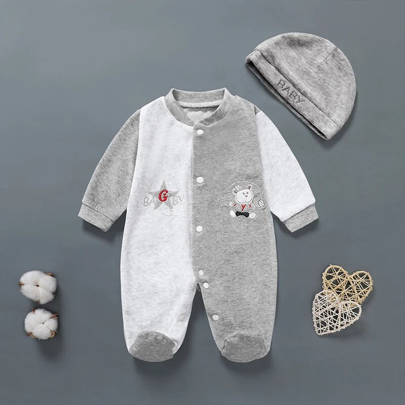 Bársonyos rajzfilmmintás újszülött pamut szövet 0-9 hónapos korig Paby fiúk és lányok baba téli pizsama alvók baba fiú számára