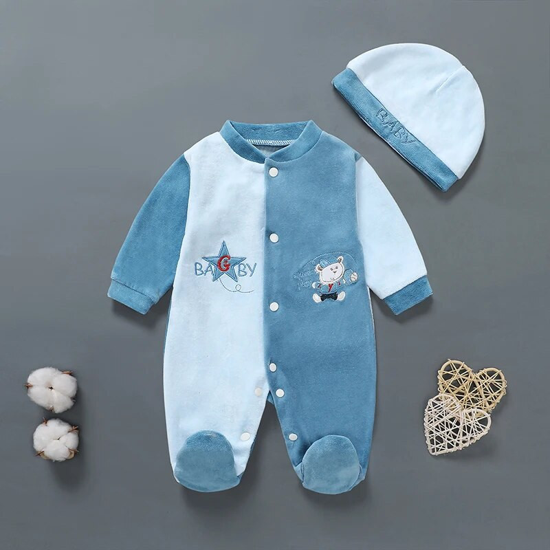 Bársonyos rajzfilmmintás újszülött pamut szövet 0-9 hónapos korig Paby fiúk és lányok baba téli pizsama alvók baba fiú számára