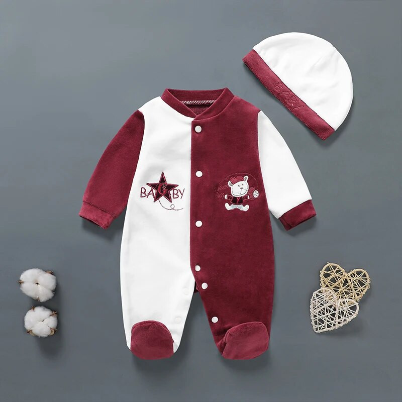 Bársonyos rajzfilmmintás újszülött pamut szövet 0-9 hónapos korig Paby fiúk és lányok baba téli pizsama alvók baba fiú számára