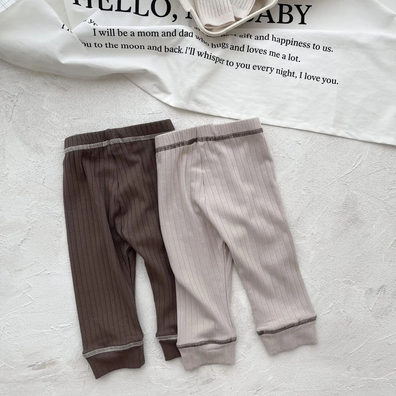 Autumn Ins Fiú csecsemő nagy gödör csíkos leggings lány baba bordás tömör Egyszerű alkalmi nadrág Újszülött divat nadrág gyerekruha