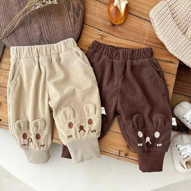 Őszi téli gyerekek rajzfilm plusz bársonyos vastag hárem nadrág gyerek fiú retro polár meleg alkalmi nadrág lány baba divat nadrág