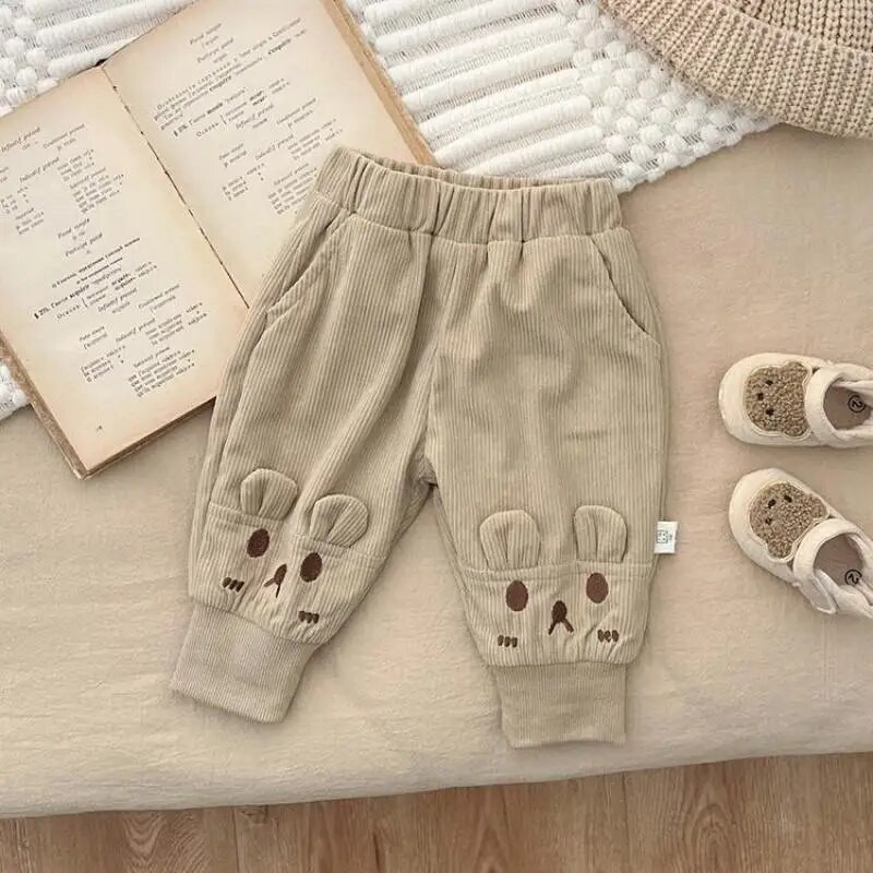 Őszi téli gyerekek rajzfilm plusz bársonyos vastag hárem nadrág gyerek fiú retro polár meleg alkalmi nadrág lány baba divat nadrág