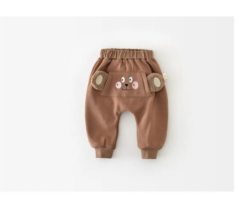 Őszi téli állatstílusú gyerekek plusz bársony vastag divatos nadrágok fiú lány baba aranyos rajzfilm csíkos pamut alkalmi nadrágok