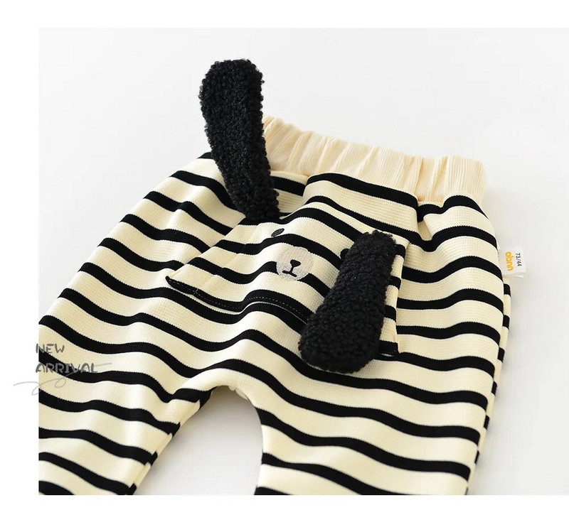 Őszi téli állatstílusú gyerekek plusz bársony vastag divatos nadrágok fiú lány baba aranyos rajzfilm csíkos pamut alkalmi nadrágok