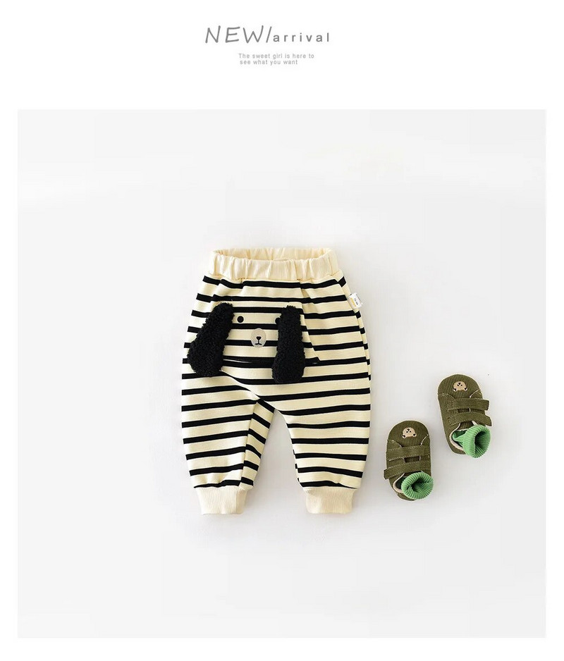 Őszi téli állatstílusú gyerekek plusz bársony vastag divatos nadrágok fiú lány baba aranyos rajzfilm csíkos pamut alkalmi nadrágok