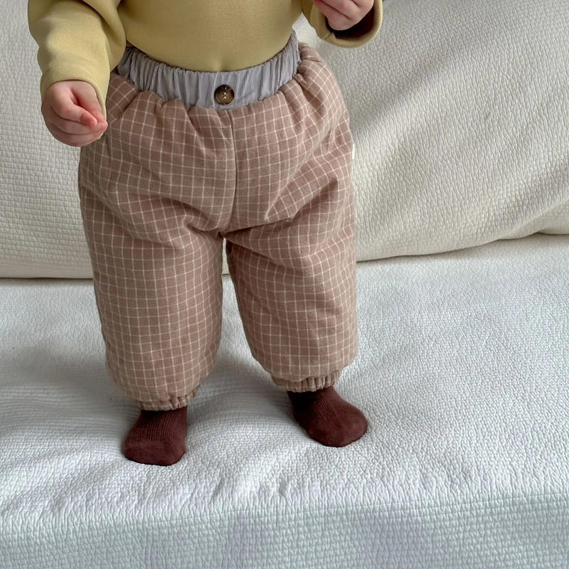 Új őszi téli lány baba kockás vastag meleg ceruza nadrág Retro fiú gyerek alkalmi nadrág gyerek tömör pamut alsó ing