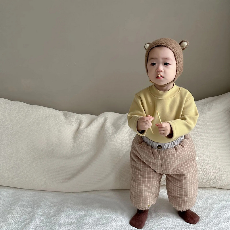Új őszi téli lány baba kockás vastag meleg ceruza nadrág Retro fiú gyerek alkalmi nadrág gyerek tömör pamut alsó ing