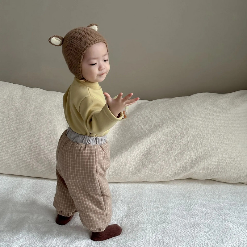 Új őszi téli lány baba kockás vastag meleg ceruza nadrág Retro fiú gyerek alkalmi nadrág gyerek tömör pamut alsó ing