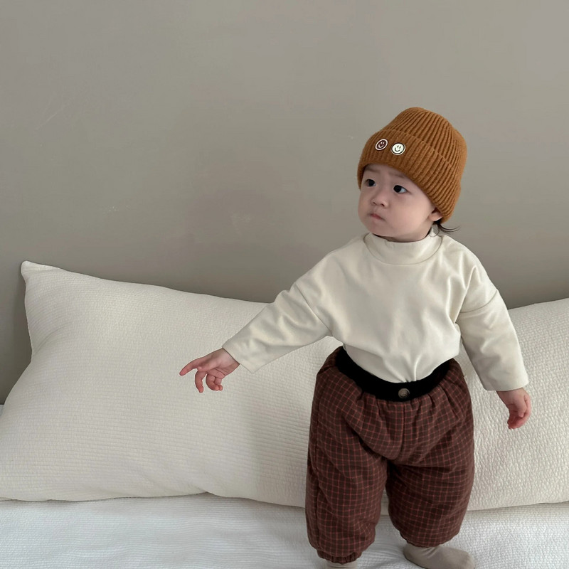 Új őszi téli lány baba kockás vastag meleg ceruza nadrág Retro fiú gyerek alkalmi nadrág gyerek tömör pamut alsó ing