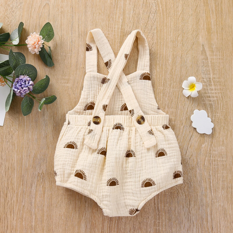 Νεογέννητα Αγόρια Κορίτσια Rompers Sun Print Βαμβακερά Λινά Playsuits Ζαρτιέρες Ολόσωμες φόρμες Ολόσωμες στολές Παιδικά καλοκαιρινά ρούχα