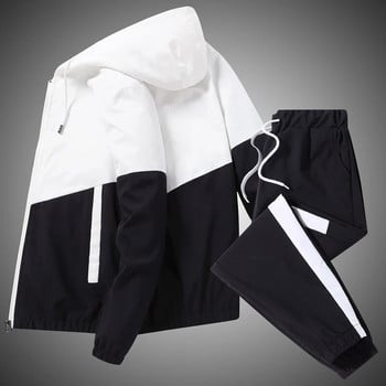 Мъжки анцуг Ежедневни спортни костюми с качулка, якета и панталони, комплекти от 2 части, хип-хоп спортен костюм за бягане, мъжко облекло