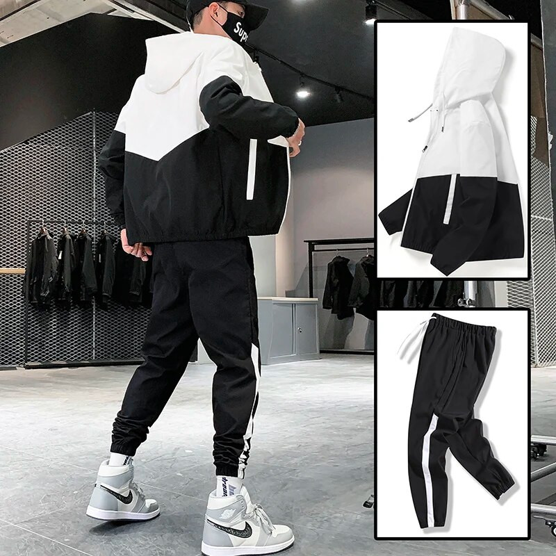 Ανδρικές αθλητικές φόρμες Casual Joggers Αθλητικά με κουκούλα Μπουφάν και παντελόνι 2 τεμαχίων Σετ Hip Hop Running Sports Suit Ανδρικά ρούχα