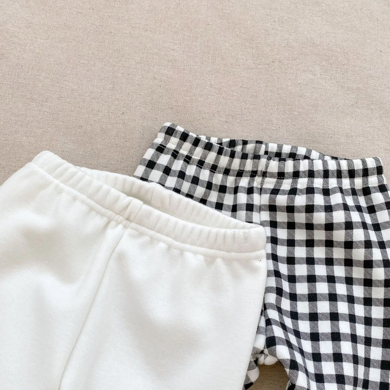 Új őszi téli gyerek Thicken plusz bársony meleg leggings fiú csecsemő kockás alkalmi nadrágok lány gyerekek patch szolid divat nadrágok