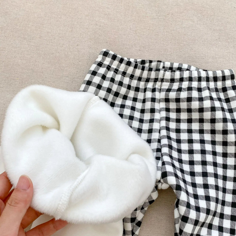 Új őszi téli gyerek Thicken plusz bársony meleg leggings fiú csecsemő kockás alkalmi nadrágok lány gyerekek patch szolid divat nadrágok