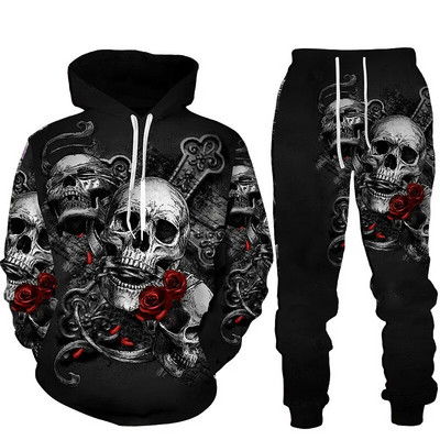 Men`s Tracksuit Hoodies Set Hooded Graphic Skull 2 Piece Print Sports Casual Sports 3D Print Basic Streetwear Clothing