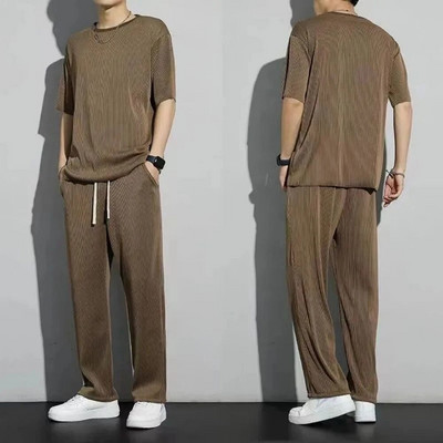 2023 Elastic Louver Loose Ice Silk Κοντό μανίκι αθλητικό σετ δύο τεμαχίων Καλοκαιρινό κοστούμι αναψυχής και άνετο σπιτικό αθλητικό κοστούμι