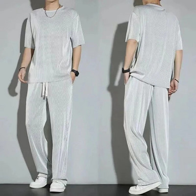 2023 Elastic Louver Loose Ice Silk Κοντό μανίκι αθλητικό σετ δύο τεμαχίων Καλοκαιρινό κοστούμι αναψυχής και άνετο σπιτικό αθλητικό κοστούμι