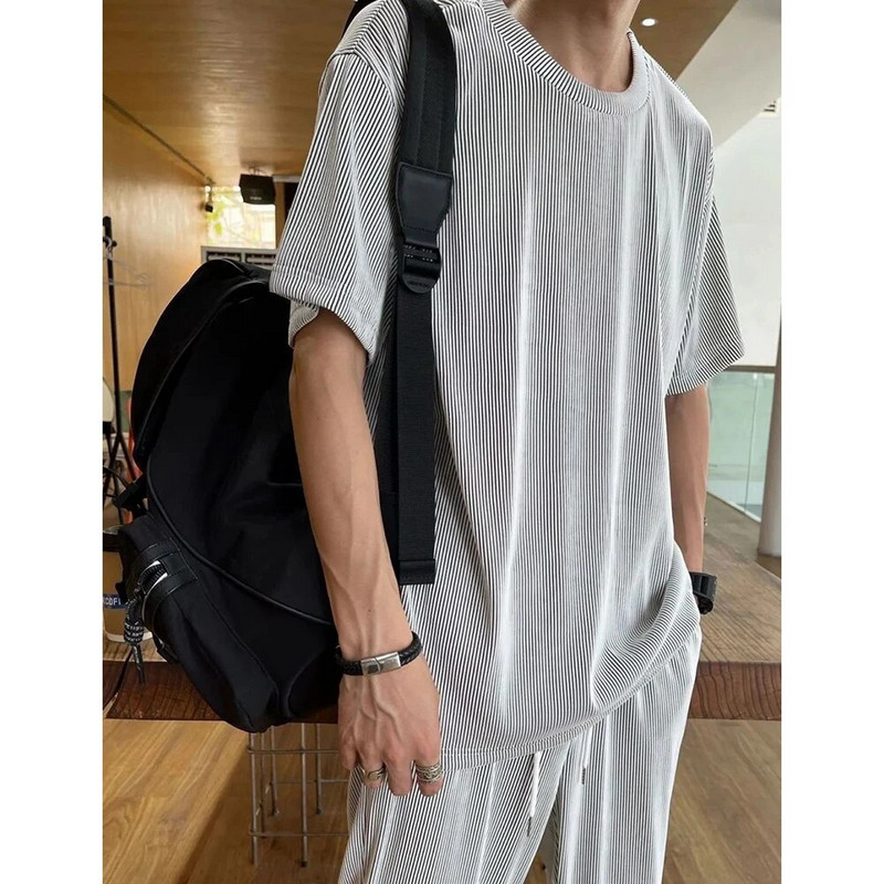 2023 Elastic Louver Loose Ice Silk Κοντό μανίκι αθλητικό σετ δύο τεμαχίων Καλοκαιρινό κοστούμι αναψυχής και άνετο σπιτικό αθλητικό κοστούμι