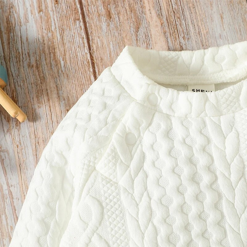 Μωρό αγόρι Κοριτσάκι 2τμχ Σετ Λευκό μακρυμάνικο Πλέξιμο Πουλόβερ μωρό Σετ Πιτζάμες Φθινοπωρινά ζεστά ρούχα