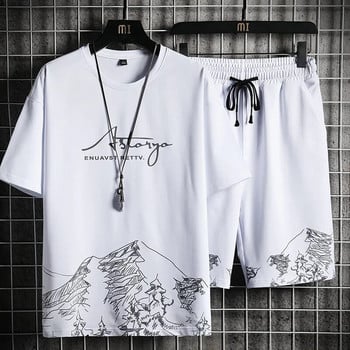 Ανδρικό μπλουζάκι και κοντό ανδρικό καλοκαιρινό κοντομάνικο μπλουζάκι και παντελόνι Νέο αθλητικό σετ για τρέξιμο Streetwear μπλουζάκια
