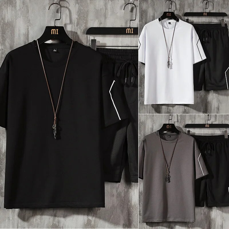 Ανδρικό μπλουζάκι και κοντό ανδρικό καλοκαιρινό κοντομάνικο μπλουζάκι και παντελόνι Νέο αθλητικό σετ για τρέξιμο Streetwear μπλουζάκια
