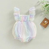 Baby girls Cute Romper Fly μανίκι τετράγωνο λαιμό Tie-dye στάμπα με δαντέλα διχτυωτές φόρμες από τούλι
