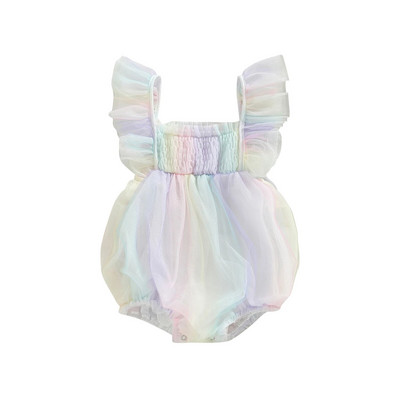 Baby girls Cute Romper Fly μανίκι τετράγωνο λαιμό Tie-dye στάμπα με δαντέλα διχτυωτές φόρμες από τούλι