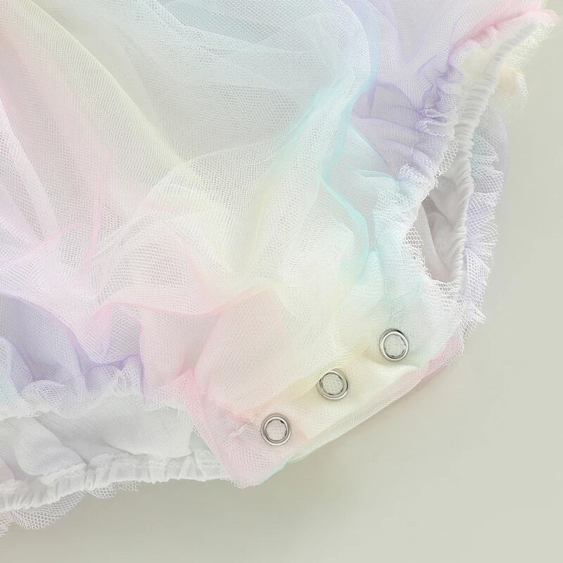 Baby girls Cute Romper Fly μανίκι τετράγωνο λαιμό Tie-dye στάμπα με δαντέλα διχτυωτές φόρμες από τούλι