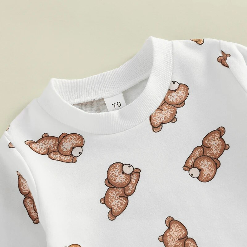 Újszülött kisfiúk őszi ruhakészlet rajzfilm Medve hosszú ujjú pulóver felsők és nadrágok baba alkalmi ruhák