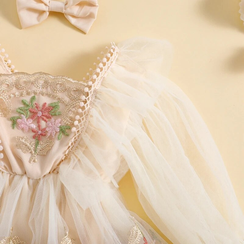 Baby Girls Tutu Romper ruha, hosszú ujjú, puffos ujjú, hálós kombinékok, lábgombokkal Újszülött ruhák