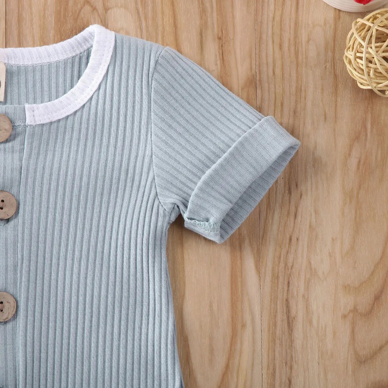 Nyári babaruházat újszülött bordás masszív, rövid ujjú csecsemő baba fiú fiú lány ruházat 0-18 év közötti