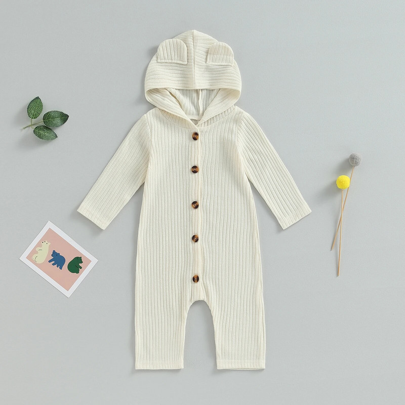 FOCUSNORM 0-12M őszi baba fiús lányok aranyos nadrág egyszínű, hosszú ujjú, egysoros kapucnis kombiné