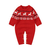 Χριστουγεννιάτικο Reindeer Print Νεογέννητο μωρό αγόρι & κορίτσια Άνοιξη & Φθινόπωρο Rompers Πλεκτά Ακρυλικό μακρυμάνικο βρεφικό φορμάκι