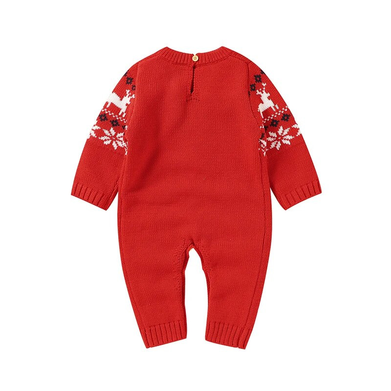 Karácsonyi rénszarvas mintás Újszülött fiúk és lányok tavaszi és őszi nadrágok kötöttáru akril hosszú ujjú csecsemő jumpsuit Body