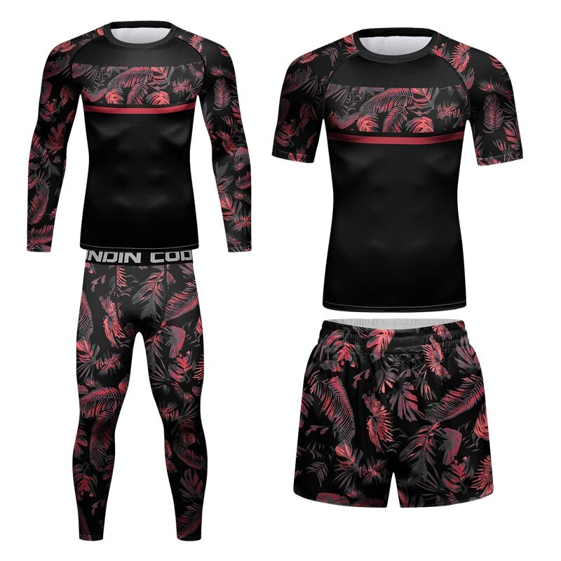 Férfi kompressziós edzőruhák szűk, könnyű edzőtermi tréningruha nyomtatott kiütésvédő MMA-harchoz Egyedi férfi MMA ruhák