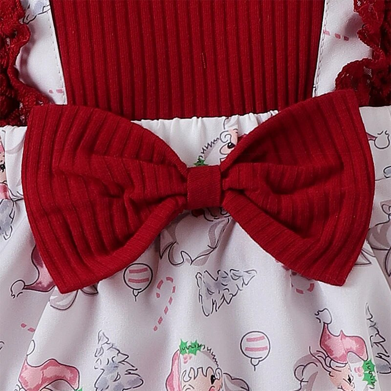 Karácsonyi baba póló újszülött csecsemő baba kötött fodros hosszú ujjú masnis jumpsuit kockás nyomtatott karácsonyi jelmezek