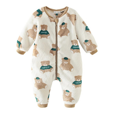 Sanlutoz Cute Bear Fleece Παχύ μακρυμάνικο παιδικό φόρεμα Ζεστό, ζεστό κορεάτικο στυλ με φερμουάρ Χειμερινά ρούχα για μωρά
