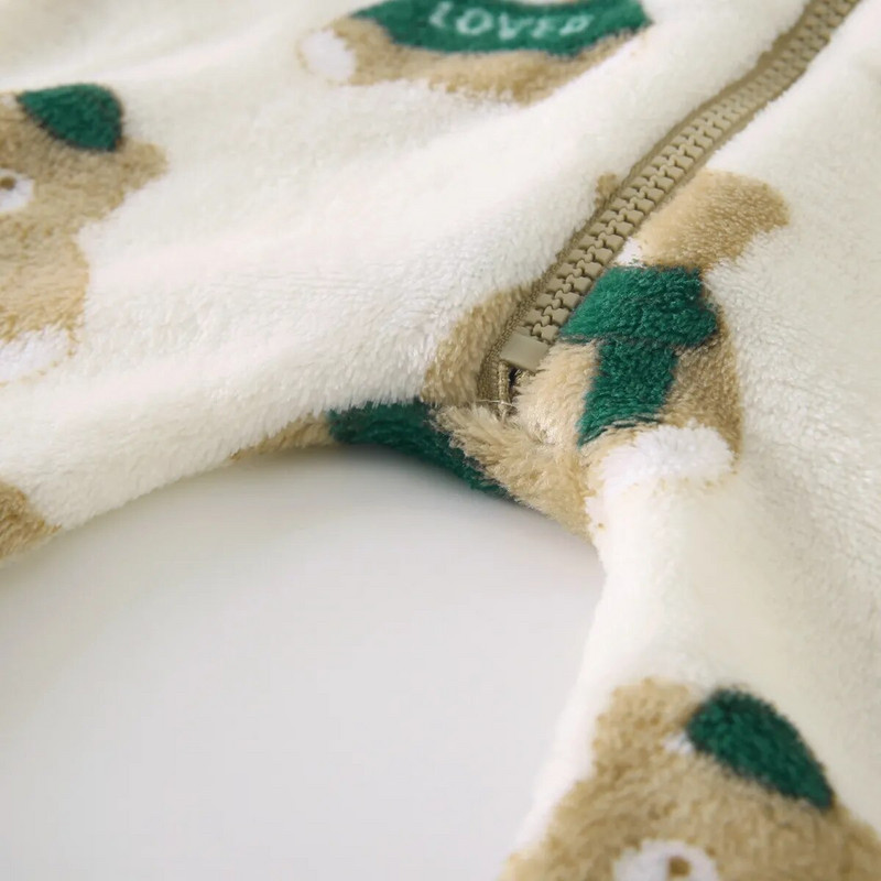 Sanlutoz aranyos medve gyapjú vastagított hosszú ujjú tipegő kombiné meleg hangulatos koreai stílusú cipzár Téli baba nadrág ruházat