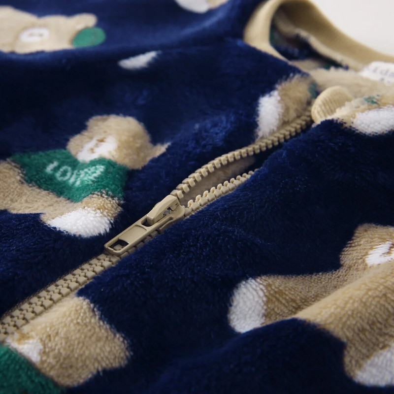 Sanlutoz aranyos medve gyapjú vastagított hosszú ujjú tipegő kombiné meleg hangulatos koreai stílusú cipzár Téli baba nadrág ruházat