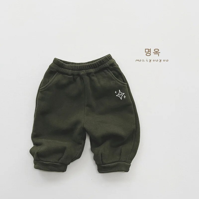 Őszi Tél Szilárd Gyermek Polár Pulóver Vastag Meleg Print Fiú Baba Alkalmi nadrágok Lány Gyerek Plusz Bársony Nadrág Ruházat