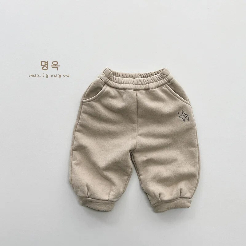 Őszi Tél Szilárd Gyermek Polár Pulóver Vastag Meleg Print Fiú Baba Alkalmi nadrágok Lány Gyerek Plusz Bársony Nadrág Ruházat