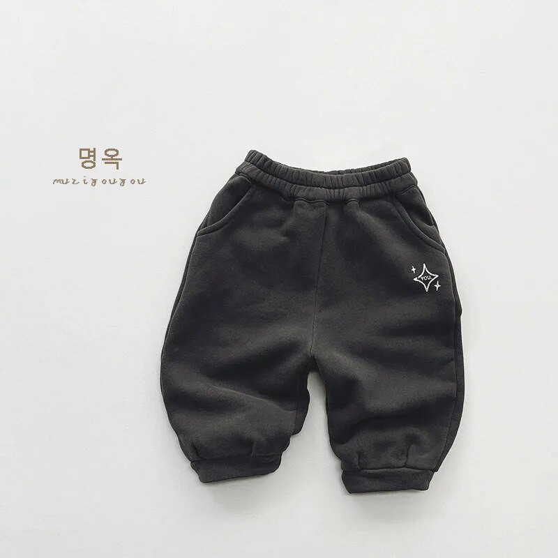 Őszi Tél Szilárd Gyermek Polár Pulóver Vastag Meleg Print Fiú Baba Alkalmi nadrágok Lány Gyerek Plusz Bársony Nadrág Ruházat