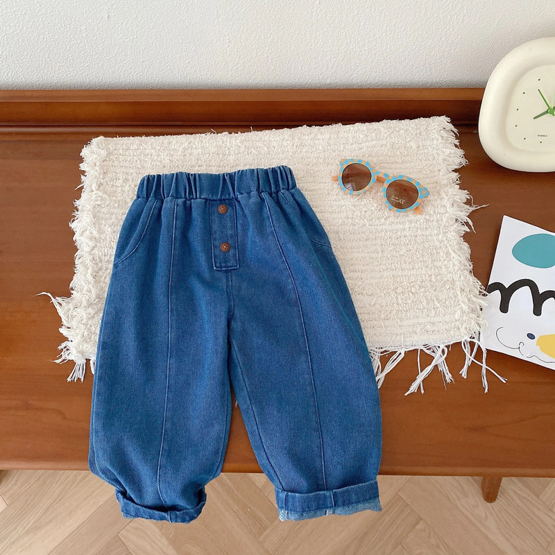 Őszi gyerekek divat farmernadrág fiú baba egyszerű tömör alkalmi nadrág lány csecsemő pamut bő nadrág kisgyermek ruházat