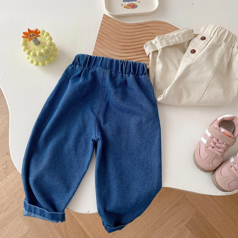 Őszi gyerekek divat farmernadrág fiú baba egyszerű tömör alkalmi nadrág lány csecsemő pamut bő nadrág kisgyermek ruházat