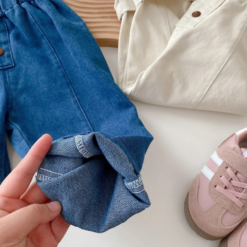 Őszi gyerekek divat farmernadrág fiú baba egyszerű tömör alkalmi nadrág lány csecsemő pamut bő nadrág kisgyermek ruházat