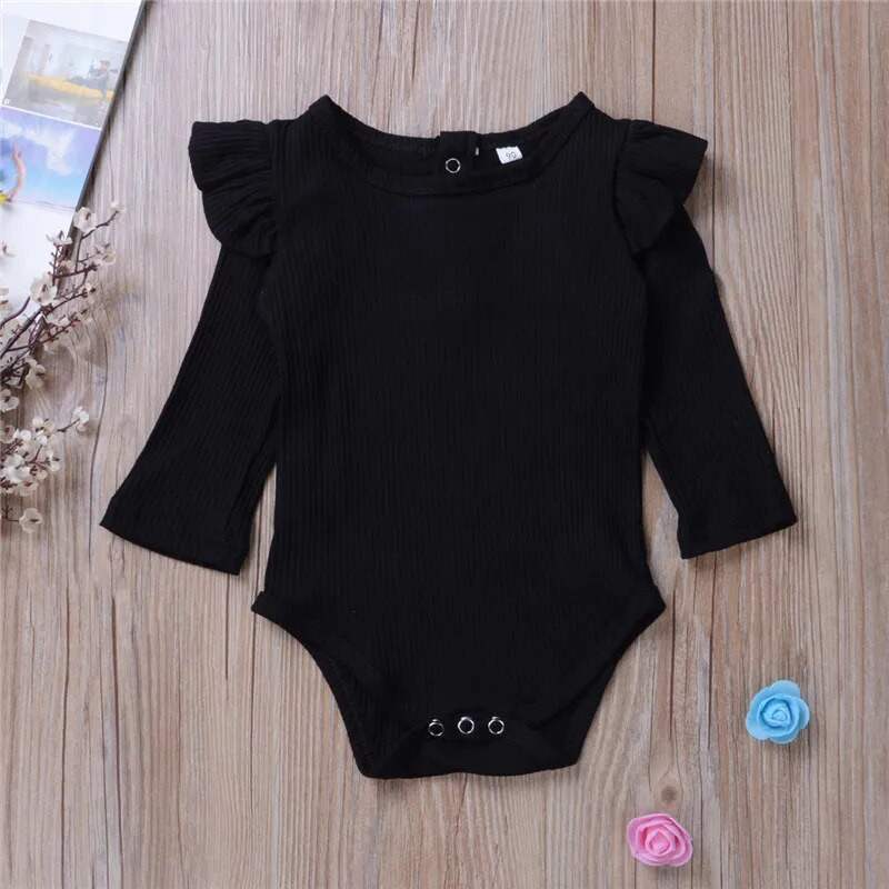 0-24M újszülött Jumpsuit Baby Boy hosszú ujjú fodros pamut fodros tömör bézs fehér fekete rózsaszín játszóruha csecsemő lányoknak