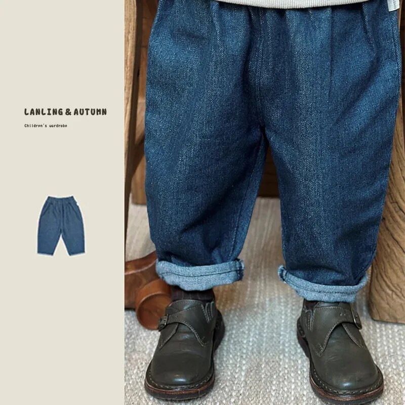 Új őszi divat Gyermekfarmer Fiú Baba Bő farmer nadrág Retro tipegő lány alkalmi nadrág Divat gyerek pamut nadrág Ruhák