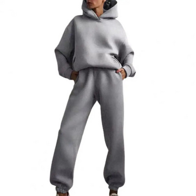 Női tréningruha tömör kapucnis sportruhák őszi meleg kapucnis kapucnis Alkalmi hosszú ujjú pulóverek és nadrágok Polár kétrészes készletek